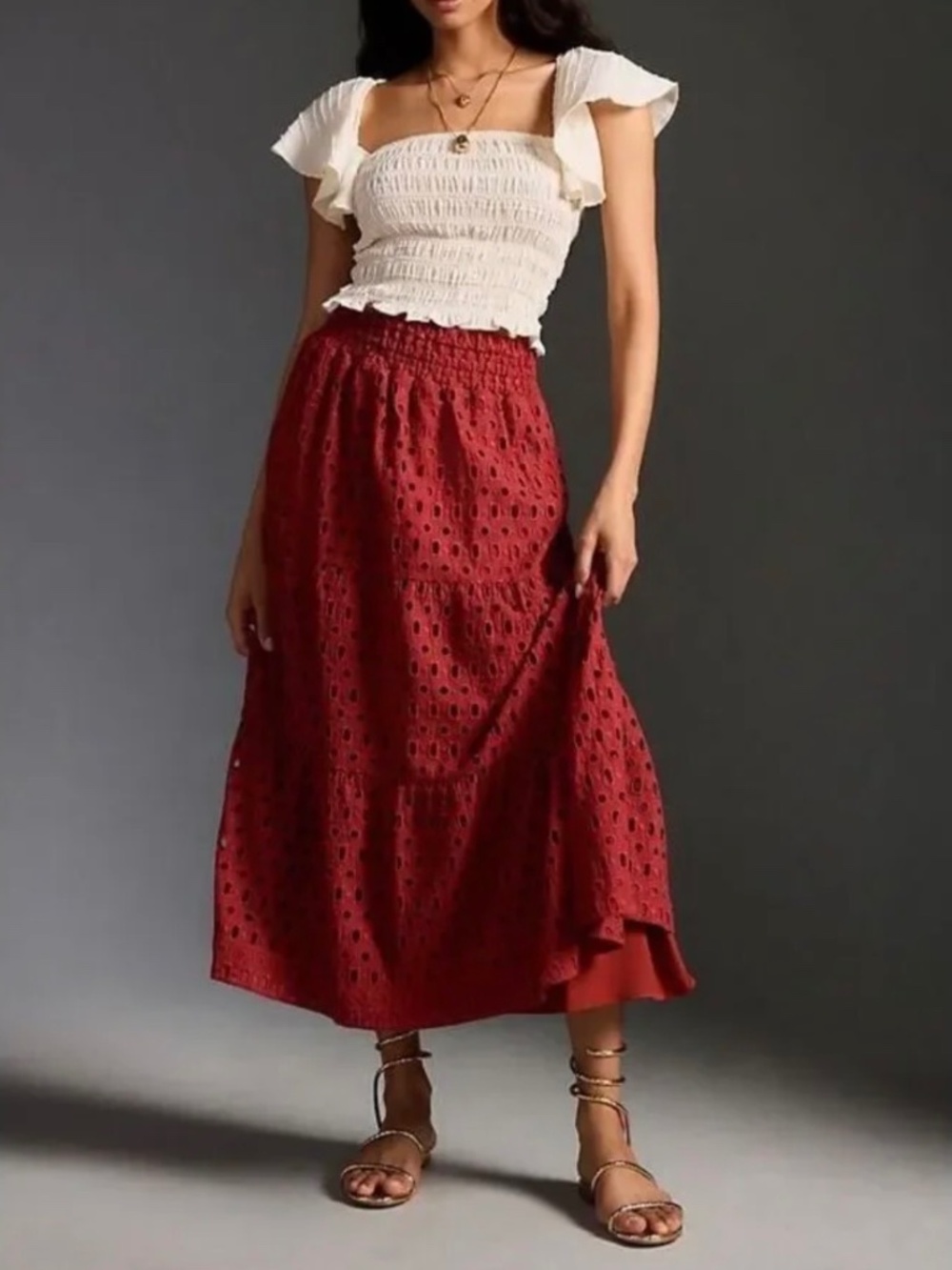Anthropologie The Somerset Maxi skirt eyelet edition S